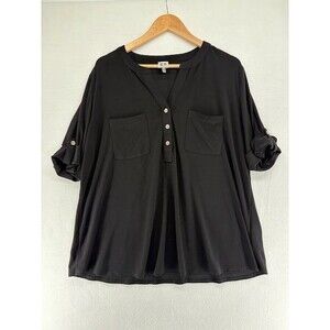 Anne Klein Women's Black Jersey Tunic Size 3X Short Sleeve Gold Accent